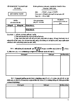 Đề thi giải toán trên máy tính bỏ túi tỉnh Cà Mau năm học 2009-2010 môn Toán  lớp 12 thpt